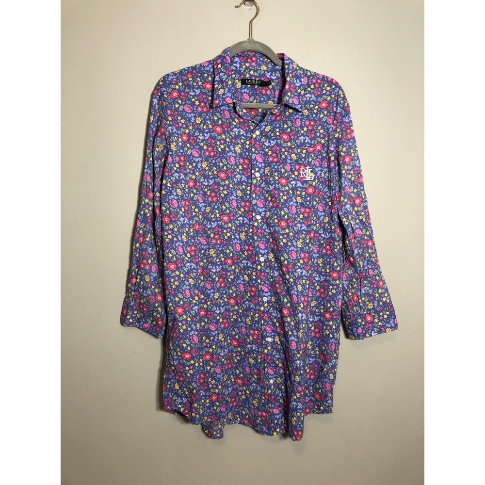 Lauren Ralph Lauren Women Large Purple Floral Long Sleeve Collared Shirt Dress